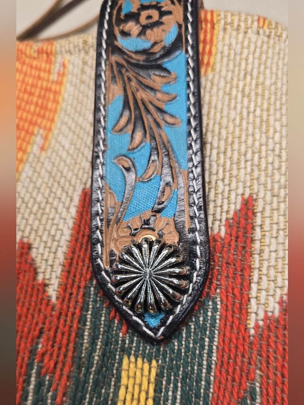 Myra Bag Southwestern Fringe Tooled Leather Crossbody Shoulder Bag - Picture 5 of 8